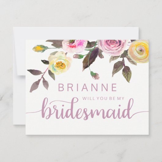 Lief Roos Waterverf zal je mijn bruidsmeisje zijn Kaart (Voorkant)