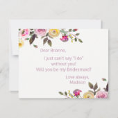 Lief Roos Waterverf zal je mijn bruidsmeisje zijn Kaart (Achterkant)