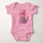 Lief Roze Anime Kat Verjaardagscadeau Baby Body'tj Romper (Voorkant)