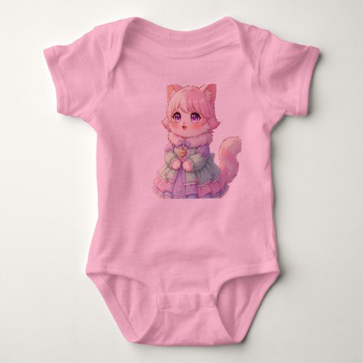 Lief Roze Anime Kat Verjaardagscadeau Baby Body'tj Romper (Voorkant)