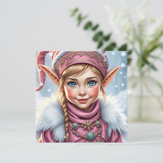 Lief Roze Elfje | Prettig Kerstfeest Persoonlijk Feestdagenkaart (Staand voorkant)