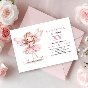 Lief Roze Feeënmeisje 8e Verjaardag Whimsy uitnodi Kaart