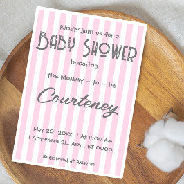 Lief roze gestreepte babyshower uitnodiging