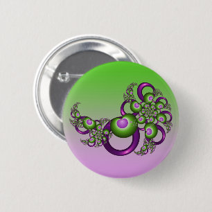 Lief Roze Groen Hart Modern Abstract Fractal Ronde Button 5,7 Cm