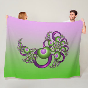 Lief Roze Groen Harten Modern Abstract Fractal Fleece Deken