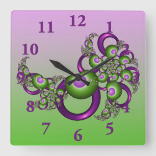 Lief Roze Groen Harten Modern Abstract Fractal Vierkante Klok