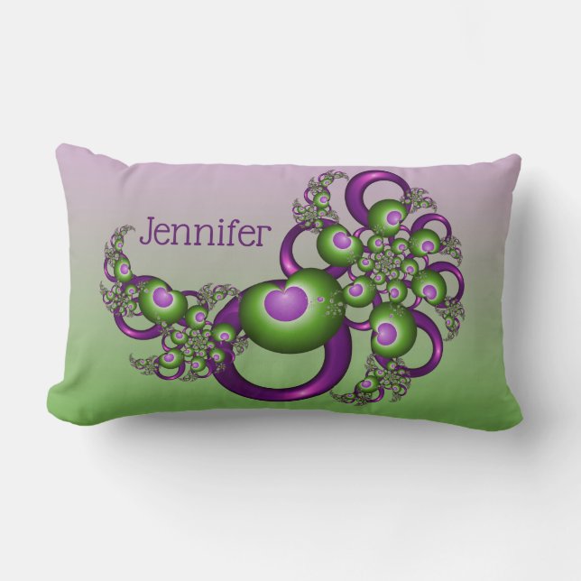 Lief Roze Groene Harten Abstract Fractal Naam Kussen (Voorkant)