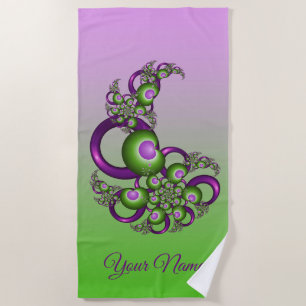 Lief Roze Groene Harten Moderne Fractal Naam Strandlaken