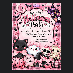 Lief Roze Meisjes Halloween Feest Kaart