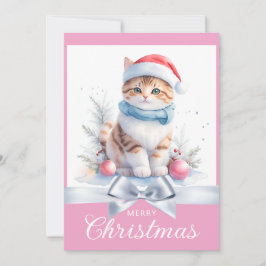 Lief Roze Schattige Kerstmis Kat Xmas Groet Feestdagenkaart