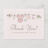 Lief roze waslijn | Baby Shower Bedankt Briefkaart (Voorkant)