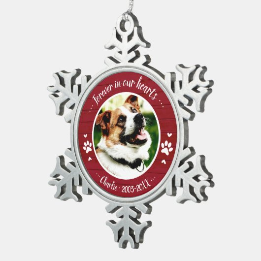 Lief Rustiek Hond Dierbare Herdenking Aangepaste F Tin Sneeuwvlok Ornament (Rechts)
