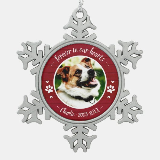 Lief Rustiek Hond Dierbare Herdenking Aangepaste F Tin Sneeuwvlok Ornament (Voorkant)