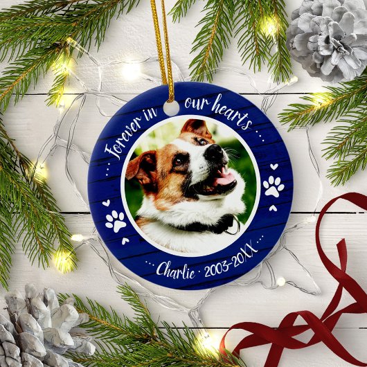 Lief Rustiek Hond Dierenasiel Aangepaste Foto Blau Keramisch Ornament
