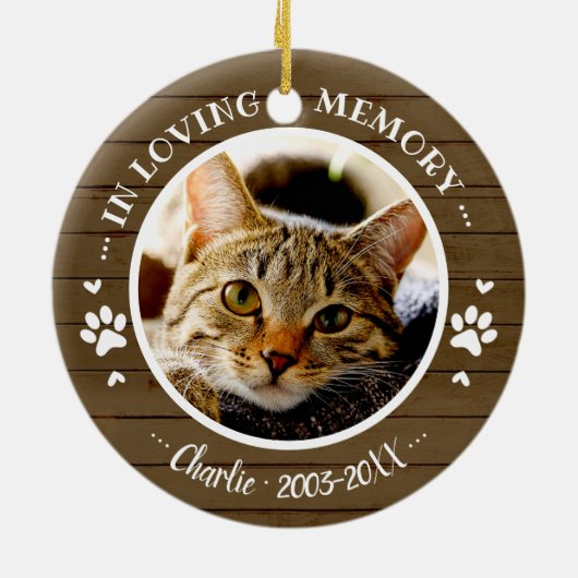 Lief Rustiek Kat Dier Herdenking Aangepaste Foto Keramisch Ornament (Achterkant)