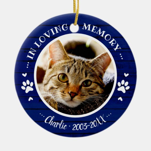 Lief Rustiek Kat Dierbare Herdenking Aangepaste Fo Keramisch Ornament (Voorkant)