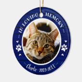 Lief Rustiek Kat Dierbaren Herdenkingsfoto Blauw Keramisch Ornament (Links)
