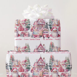 Lief Santa Land in roze meisjesnaam Kerstmis Cadeaupapier