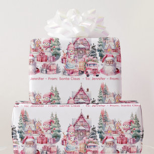 Lief Santa Land in roze meisjesnaam Kerstmis Cadeaupapier