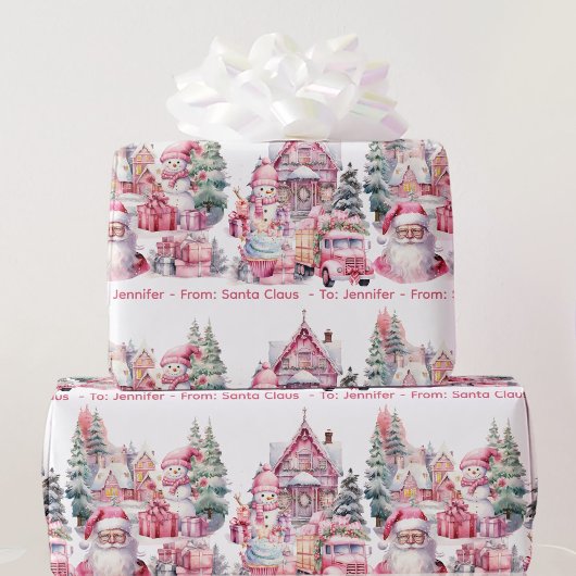 Lief Santa Land in roze meisjesnaam Kerstmis Cadeaupapier