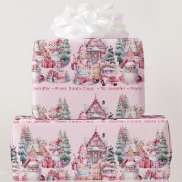 Lief Santa Land in roze meisjesnaam Kerstmis Cadeaupapier