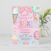 Lief sassy en zes meisje 6e verjaardag uitnodiging (Staand voorkant)