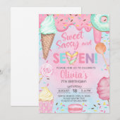 Lief sassy en zeven meisje verjaardag uitnodiging. kaart (Voorkant / Achterkant)
