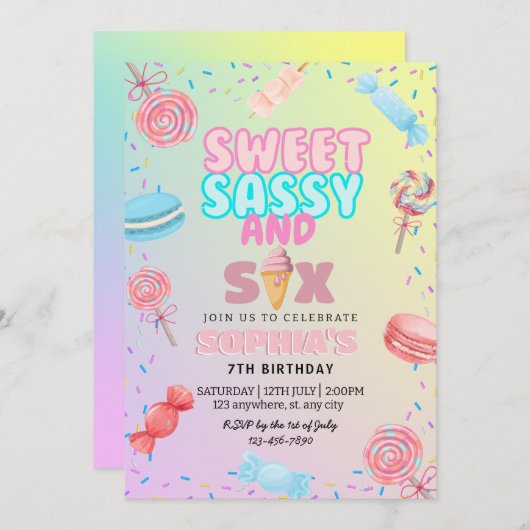 Lief sassy & zeven Ice Cream & Snoep meisje verjaa Kaart (Voorkant / Achterkant)