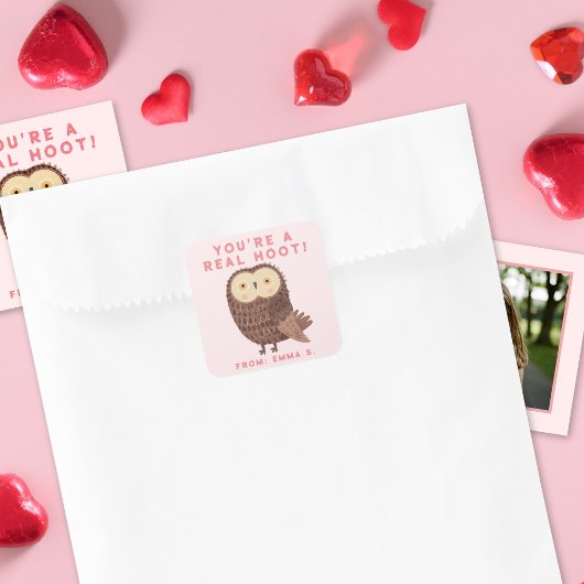 Lief Schattige Uil Roze Valentijns's Classroom Vierkante Sticker