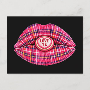 Lief Schotse Tartan Kus Lippen Schotland roze Briefkaart