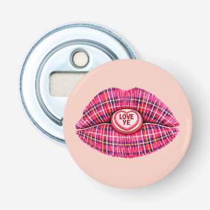Lief Schotse Tartan Kus Lippen Schotland roze Button Flesopener