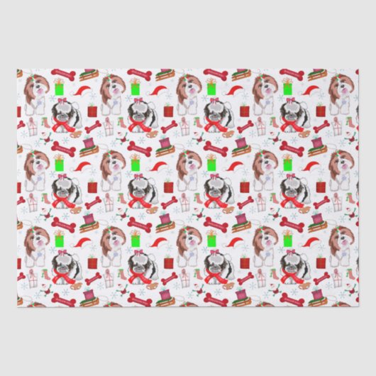 Lief Shih Tzu Kerst Naadloos Patroon   Tissuepapier (Voorkant)
