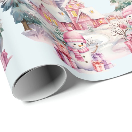 Lief Sneeuwmannen in Pastels Voeg meisjesnaam Kers Cadeaupapier (Rol Hoek)