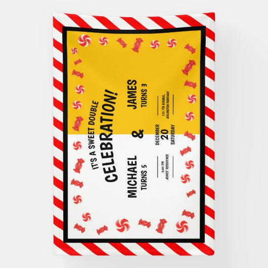 Lief Snoep Kinder Dubbele Verjaardag Custom Spandoek (Verticaal)