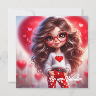 Lief snoezig Valentijns meisje met rode hart liefd Feestdagenkaart