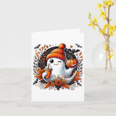 Lief spook dat koffie drinkt Halloween thema griez Kaart (Gele Bloem)