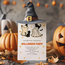 Lief spook en zwarte kat Halloween-feestje Kaart