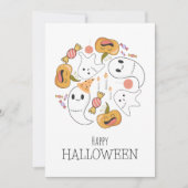 Lief spookje grappige pompoen snoep kaars Hallowee Feestdagenkaart (Voorkant)