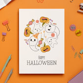 Lief spookje grappige pompoen snoep kaars Hallowee Feestdagenkaart