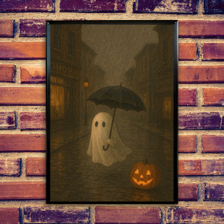Lief spookje met paraplu | Halloween Donkere Acade Poster