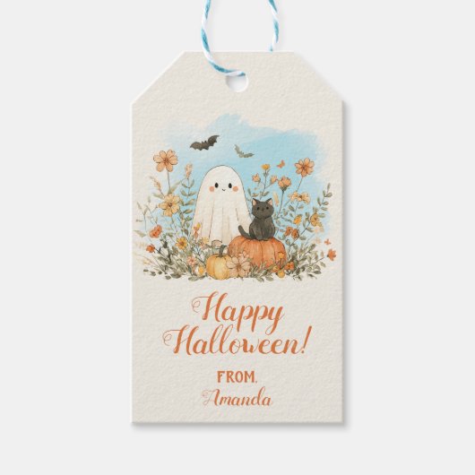 Lief spooky bloemendesign Gelukkig Halloween Cadeaulabel (Voorkant)