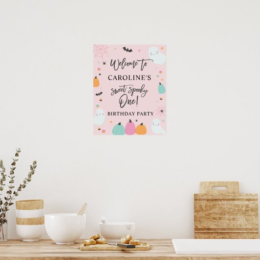 Lief Spooky Een 1e Verjaardagsfeestje Welkomstbord Poster (Keuken)