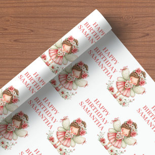 Lief Sprookjesachtig Meisje Blozend Bloemen Verjaa Cadeaupapier
