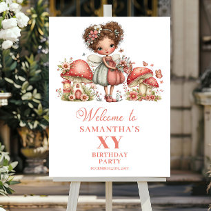Lief sprookjesroze bloemen verjaardags welkomstbor poster