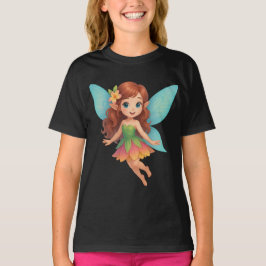 Lief sprookjeswezen met kleurrijke vleugels en jur t-shirt