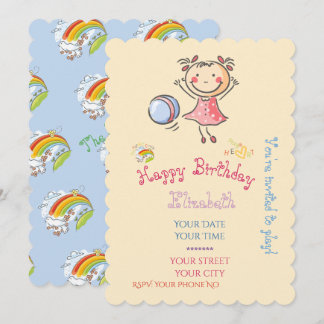 Lief Stokfiguurtje Speelt met Bal Regenboog Duif Kaart