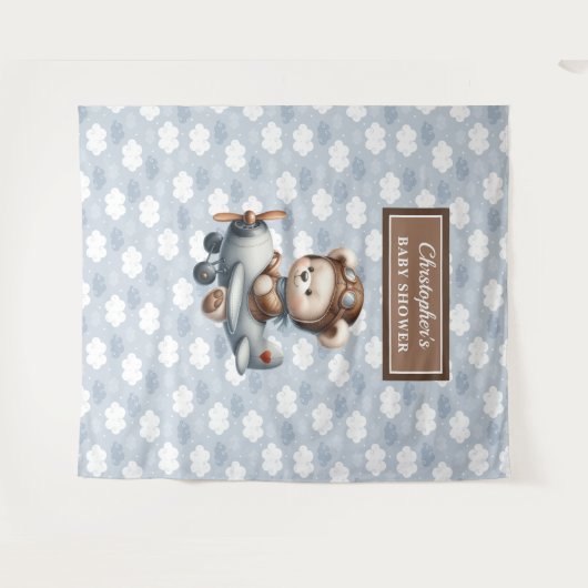 Lief teddybeer piloot babyshower achtergrond wandkleed (Voorkant (horizontaal))