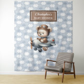 Lief teddybeer piloot babyshower achtergrond wandkleed (In situ)