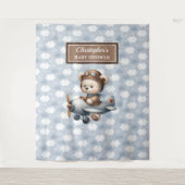 Lief teddybeer piloot babyshower achtergrond wandkleed (Voorkant)