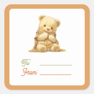 Lief teddybeertje (A) cadeauetikette Vierkante Sticker